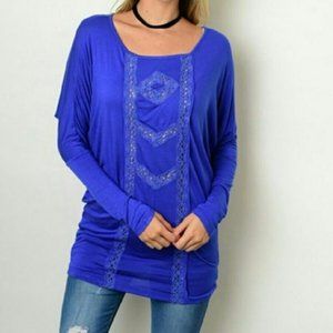 NWT Leshop Royal blue top Embroidery detailing top (158)